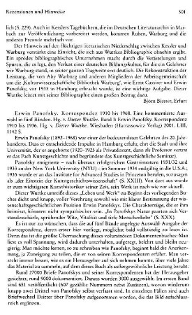 Panofsky, Erwin :: Korrespondenz 1910 bis 1968, eine kommentierte Auswahl in fünf Bänden, hrsg. von Dieter Wuttke, Band 1, Korrespondenz 1910 bis 1936 : Wiesbaden, Harrassowitz, 2001