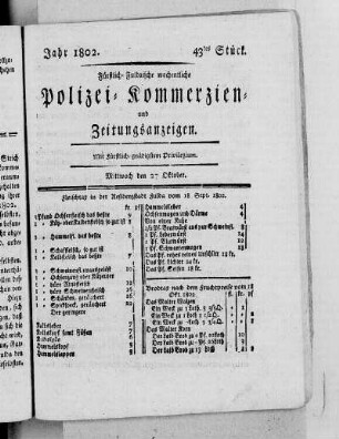 43tes Stück, Ausgabe vom 27. Oktober 1802
