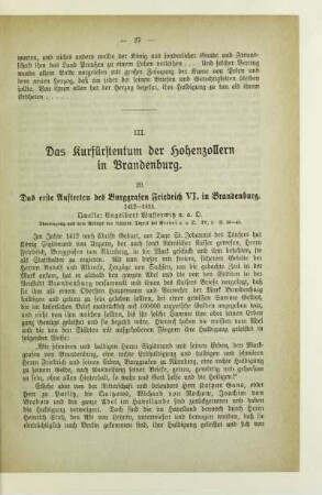 III. Das Kurfürstentum der Hohenzollern in Brandenburg