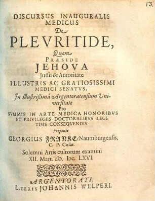 Discursus Inauguralis Medicus De Plevritide