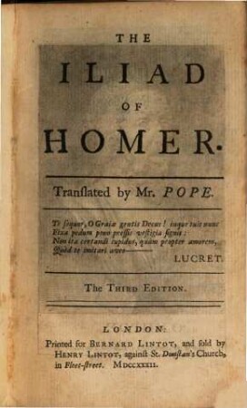 The Iliad of Homer, 1 (1732)