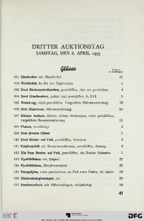 Dritter Auktionstag: Samstag, den 6. April 1935 (Nr. 601-900)