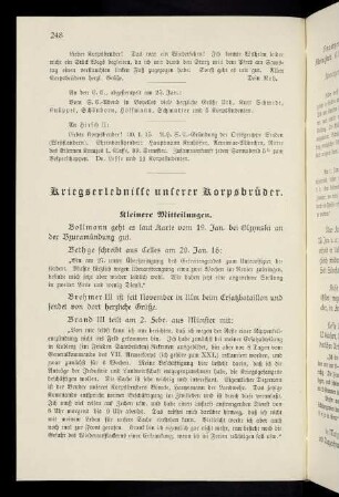248-253, Kriegserlebnisse unserer Korpsbrüder. Kleinere Mitteilungen