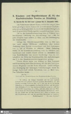 X. Kranken- und Begräbniskasse (E. H.) des Kaufmännischen Vereins zu Annaberg