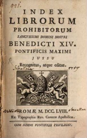 Index Librorum prohibitorum : iussu Benedicti XIV. editus