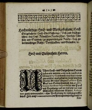 Hochwürdige/ Hoch- und Wohlgebohrne/ Hoch Edelgebohrne/[...]