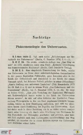 Nachträge zur Phänomenologie des Unbewussten