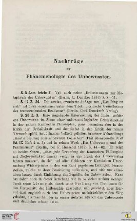 Nachträge zur Phänomenologie des Unbewussten