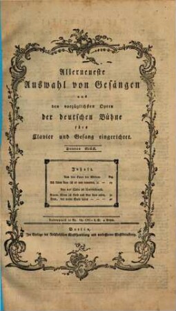 Allerneueste Auswahl von Gesängen aus den vorzüglichsten Opern der deutschen Bühne : fürs Clavier und Gesang eingerichtet, 3. Aus der Oper Die Wilden. Aus der Liebe im Narrenhause