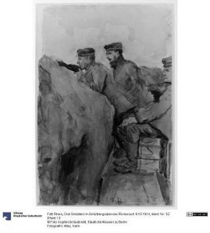 Drei Soldaten im Schützengraben bei Richecourt. 8.10.1914