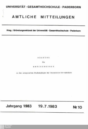 Ordnung für Brückenkurse in den integrierten Studiengängen der Universität-GH-Paderborn : 19.7.1983