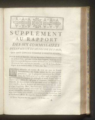 Supplément au rapport des six commissaires