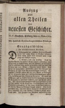 XLV. Nachl. Coburg, den 10. Nov. 1762.