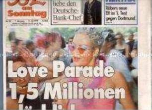 Berliner Sonntagszeitung "BZ am Sonntag" mit Titelstory zur Love Parade