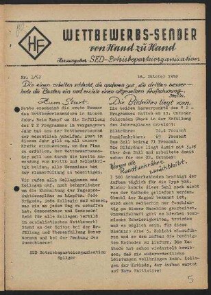 Wettbewerbs-Sender' Nr.1/1951, Nr.1/1952 (16. Oktober 1952)