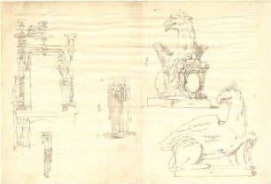 Leins, Christian Friedrich von; Frankreich; Reiseskizzen - Greif (Ansichten); Engel (Ansicht); Dekoration (Teilansicht)