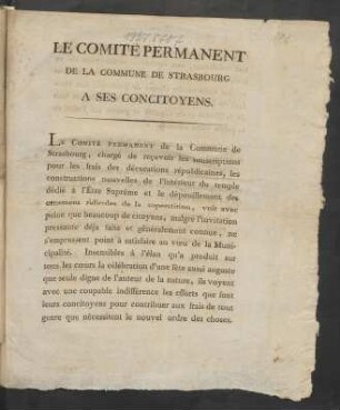 Le Comité Permanent ...