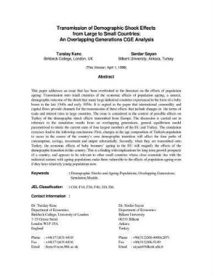 Transmission of Demographic Shock Effects from Large to Small Countries: An Overlapping Generations CGE Analysis