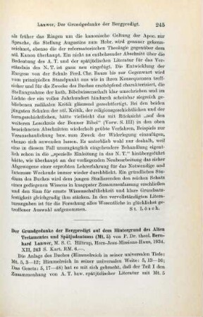245-246 [Rezension] Lanwer, Bernhard, Die Grundgedanken der Bergpredigt