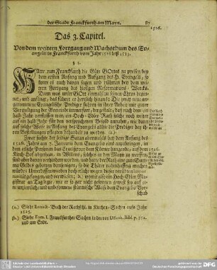 Das 3. Capitel. Von dem weitern Fortgang und Wachsthum des Evangelii in Franckfurth vom Jahr 1526 biß 1533