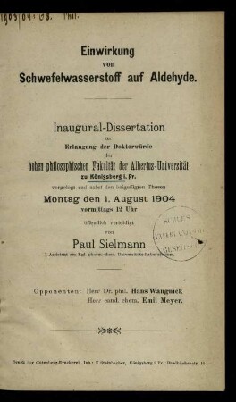 Einwirkung von Schwefelwasserstoff auf Aldehyde