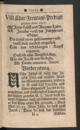 VIII. Char-Freytags-Predigt, gehalten Anno 1717.