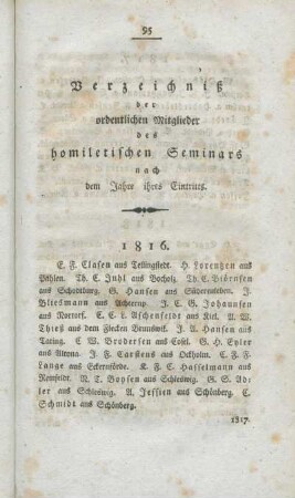 Verzeichniß der ordentlichen Mitglieder des homiletischen Seminars nach dem Jahre ihres Eintritts.