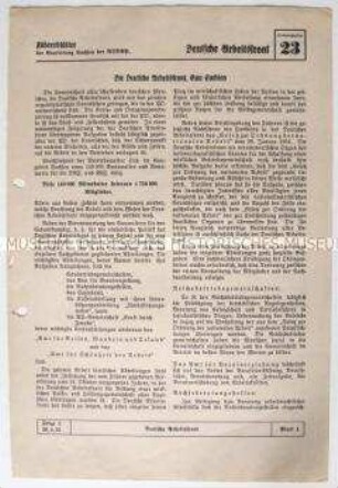 Informationsblatt der NSDAP-Gauleitung Sachsen (Deutsche Arbeitsfront) zur Organisation der DAF in Sachsen