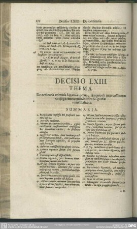 Decisio LXIII. De ordinaria criminis bigamiae poena, eiusque, ob intercessionem coniugis innocentis, in throno gratiae remissibilitate