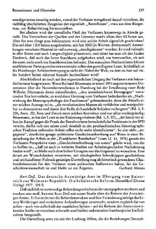 Doß, Kurt :: Das deutsche Auswärtige Amt im Übergang vom Kaiserreich zur Weimarer Republik, die Schülersche Reform : Düsseldorf, Droste, 1977