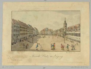 Der Markt in Leipzig von Süden, rechts das Alte Rathaus