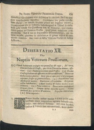 Dissertatio XII. De Nuptiis Veterum Prussorum.