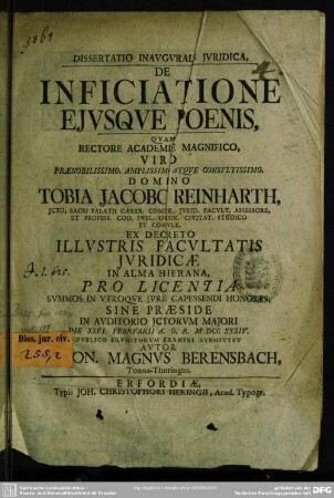 Dissertatio Inauguralis Iuridica, De Inficiatione Eiusque Poenis