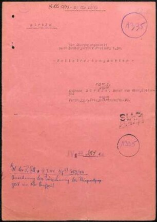 Angeklagter: Birkle, Andreas (Bauer); Oberglottertal *18.12.1897 in Oberglottertal; + ? Delikt: Verbrechen gegen die Kriegswirtschaftsverordnung Schwarzschlachtung Tatort: Oberglottertal Tatzeit: Frühjahr 1941-Juni 1942