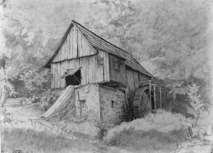 Schneidemühle in Loschwitz : Schneidemühle in Loschwitz. Federzeichnung, koloriert (vor 1904; C. W. Müller). Dresden-Loschwitz: Kirchgemeinde