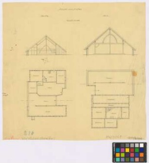 Höfen ([Landkreis] Monschau): Häuser Nummer 176, Nummer 2. - Haupthaus Nummer 176 (Grundriss, Querschnitt). - Haupthaus Nummer 2 (Grundriss, Querschnitt)