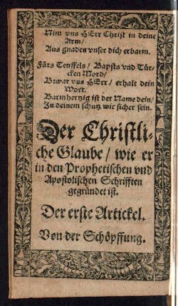 Der erste Artickel. Von der Schöpffung.