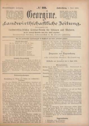 Einundsechzigster Jahrgang. No. 22. Insterburg, 1. Juni 1893.
