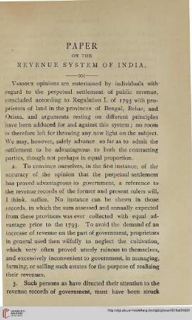Paper on the Revenue System of India