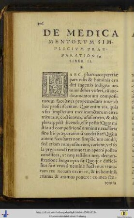 De Medicamentorum Simplicium Praeparatione, Liber Secundus.