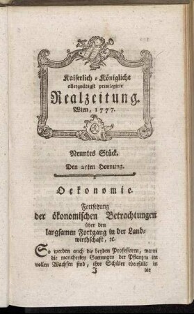 Neuntes Stück. Den 25ten Hornung.