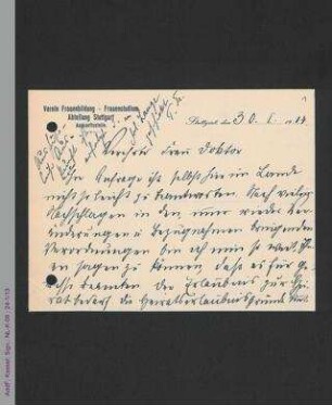 Briefkarte von Sofie Reis an Antonie Traun