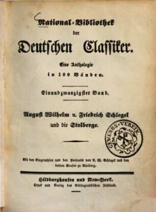 Ausgewählte Gedichte : mit den Biogr. und A. W. Schlegel's Portr.