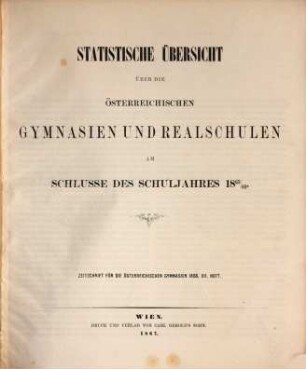 Statistische Übersicht über die österreichischen Gymnasien und Realschulen. 1865/66 (1867)