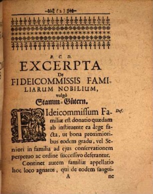 Excerpta De Fideicommissis Familiæ