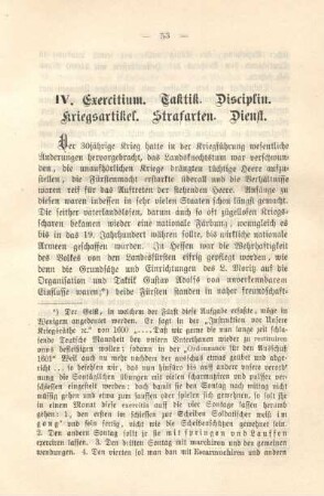 IV. Exercitium. Taktik. Disciplin. Kriegsartikel. Strafarten. Dienst.