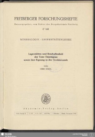 Lagerstätten und Beschaffenheit der Tone Thüringens sowie ihre Eignung in der Grobkeramik