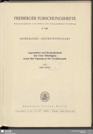 Lagerstätten und Beschaffenheit der Tone Thüringens sowie ihre Eignung in der Grobkeramik