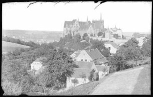 Meißen. Burgberg (Westseite), Albrechtsburg, Dom, Kornhaus und Burgtor