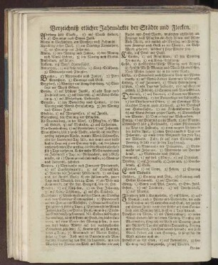 Verzeichniß etlicher Jahrmärkte der Städte und Flecken.